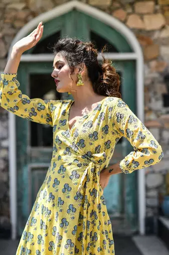 Yellow comfortable ethnic dress