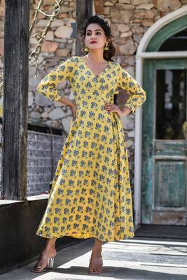 Yellow comfortable ethnic dress 5