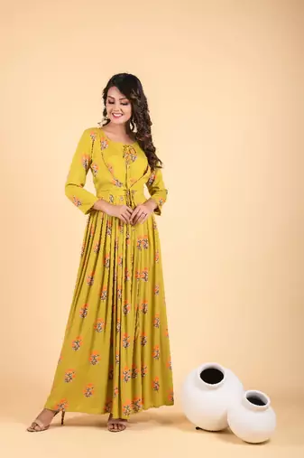 Green empire ethnic dress