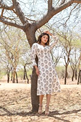 White & grey midi ethnic dress 1