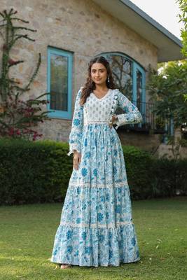 Aqua cotton printed dress 1