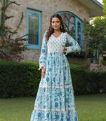 Aqua cotton printed dress