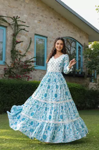 Aqua cotton printed dress