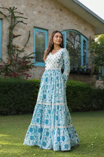 Aqua cotton printed dress