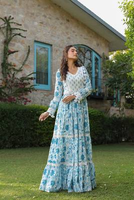 Aqua cotton printed dress 5