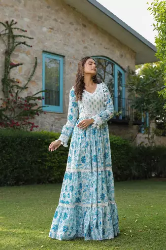 Aqua cotton printed dress