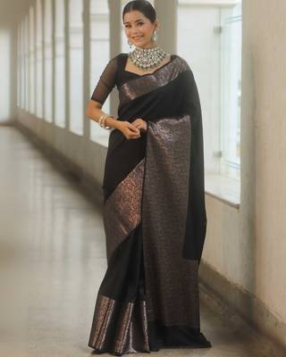Black Silk blend sarees with blouse 1