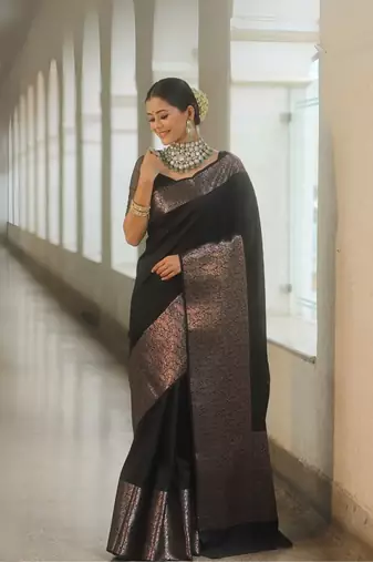 Black Silk blend sarees with blouse