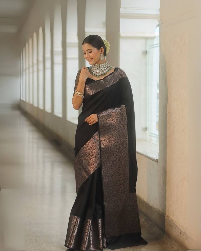 Black Silk blend sarees with blouse