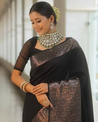 Black Silk blend sarees with blouse 4