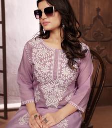 dusty pink heavy cotton white thread work embroidered lucknowi chikankari Kurta With Palazzo Set