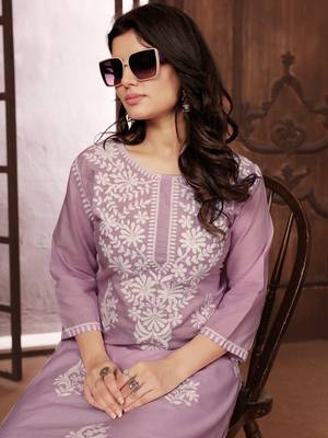  dusty pink heavy cotton white thread work embroidered lucknowi chikankari Kurta With Palazzo Set 2