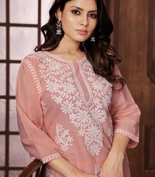 peach heavy cotton white thread work embroidered lucknowi chikankari Kurta With Palazzo Set