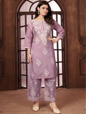  dusty pink heavy cotton white thread work embroidered lucknowi chikankari Kurta With Palazzo Set 5