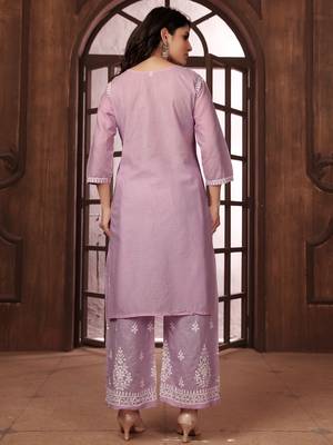  dusty pink heavy cotton white thread work embroidered lucknowi chikankari Kurta With Palazzo Set 6