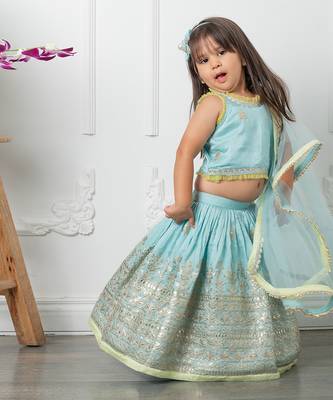 Heavy pita work lahenga with dupatta attached to top 4