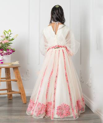 Round neck off white top and floral applique embroidered lehenga 3