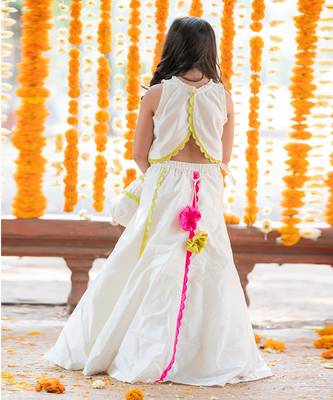 Exquisite floral embroidered top and lehenga with potli bag 3