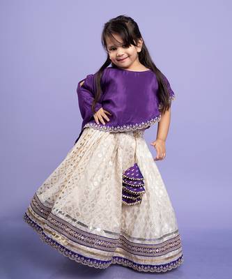 Elegant purple cape-style top with a white lehenga  set 1