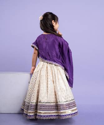Elegant purple cape-style top with a white lehenga  set 2