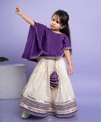 Elegant purple cape-style top with a white lehenga  set 3