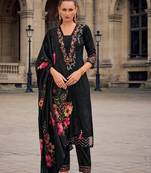 Black embroidered, print handwork jacquard viscose pant straight Full Stitched Suit