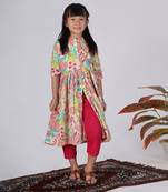 Pink camellia kurta set