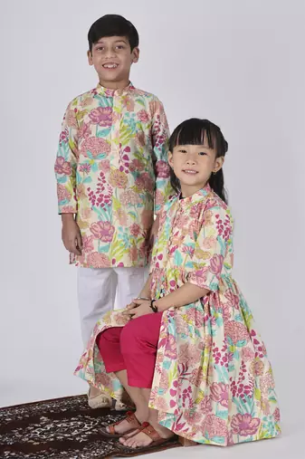 Pink fern kurta set