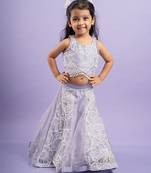 Adorable lavender floral-embroidered lehenga set with a beaded crop top