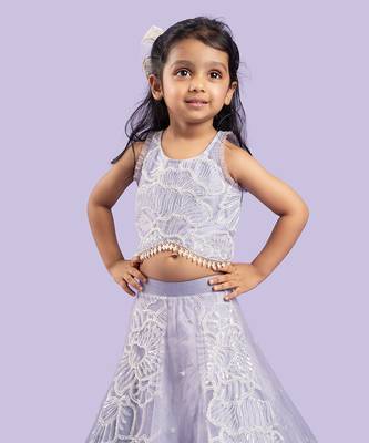 Adorable lavender floral-embroidered lehenga set with a beaded crop top 2