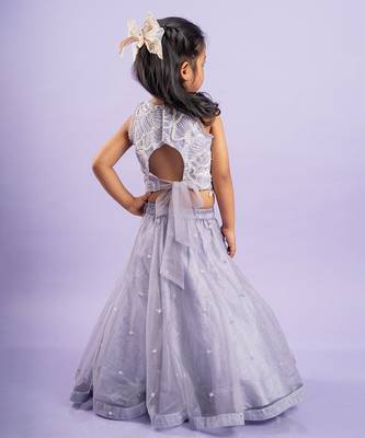 Adorable lavender floral-embroidered lehenga set with a beaded crop top 3