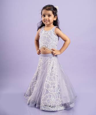 Adorable lavender floral-embroidered lehenga set with a beaded crop top 4
