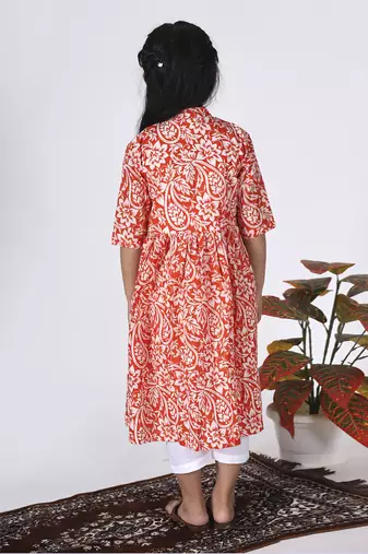 Orange poppy kurta set