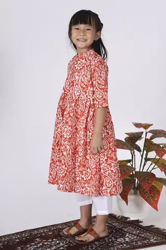 Orange poppy kurta set