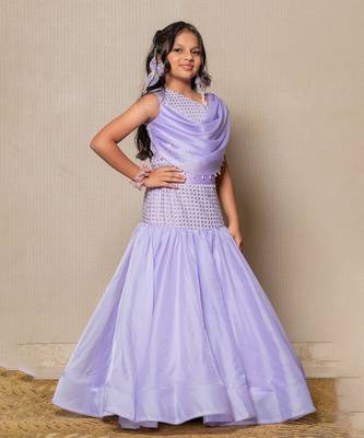 Elegant lavender mermaid gown with sparkling embellishments and a draped neckline 1