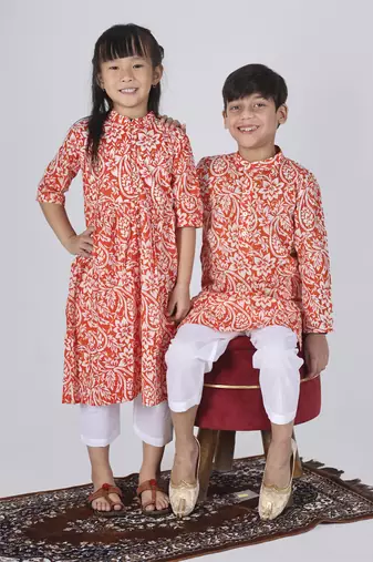 Orange yam kurta set