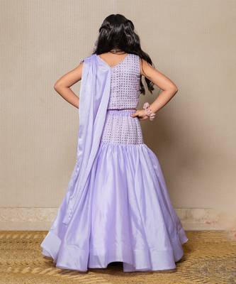 Elegant lavender mermaid gown with sparkling embellishments and a draped neckline 3