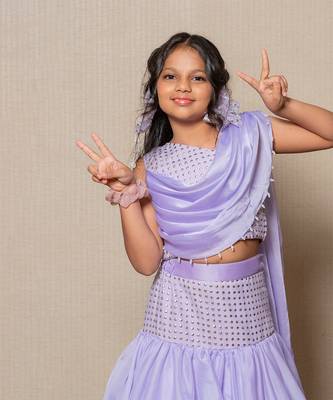 Elegant lavender mermaid gown with sparkling embellishments and a draped neckline 4