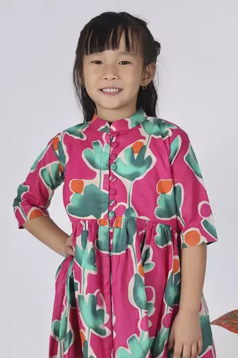 Pink peony kurta set
