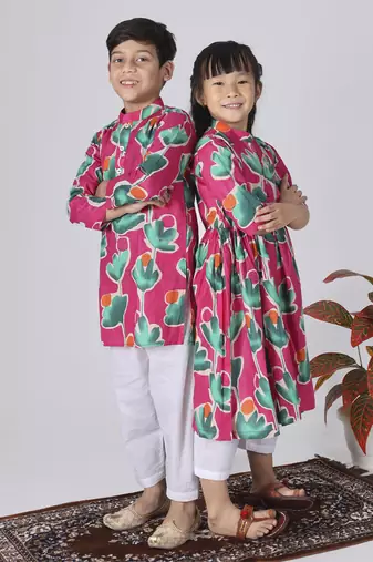 Pink peony kurta set