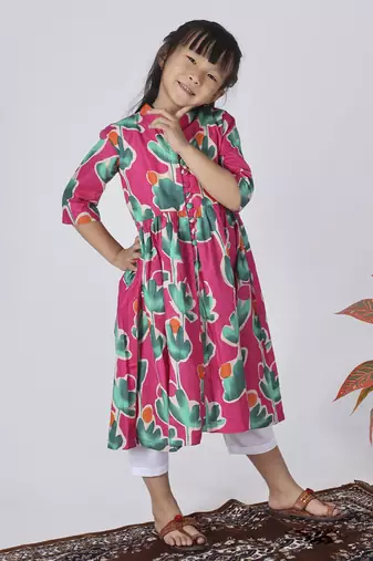 Pink peony kurta set
