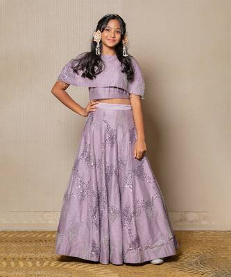 Lilac Silk Sequin Work Kids' Lehenga 1