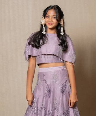 Lilac Silk Sequin Work Kids' Lehenga 2