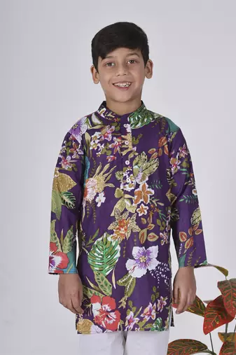 Purple hibiscus kurta set