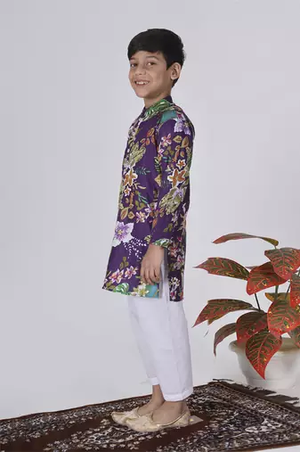 Purple hibiscus kurta set