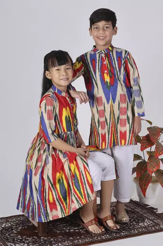 Multicolor peacock kurta set