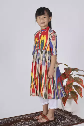 Multicolor peacock kurta set