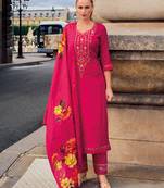 Pink embroidered print handwork jacquard viscose pant straight Full Stitched Suit