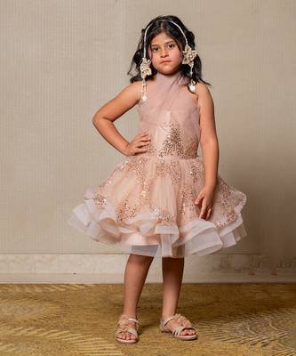 Knee length embroidered frock with haltered neck 1