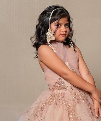 Knee length embroidered frock with haltered neck 2